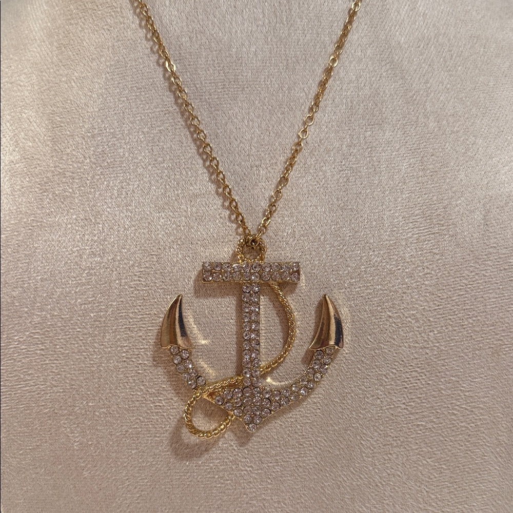 Gold Tone Anchor Pendant Necklace